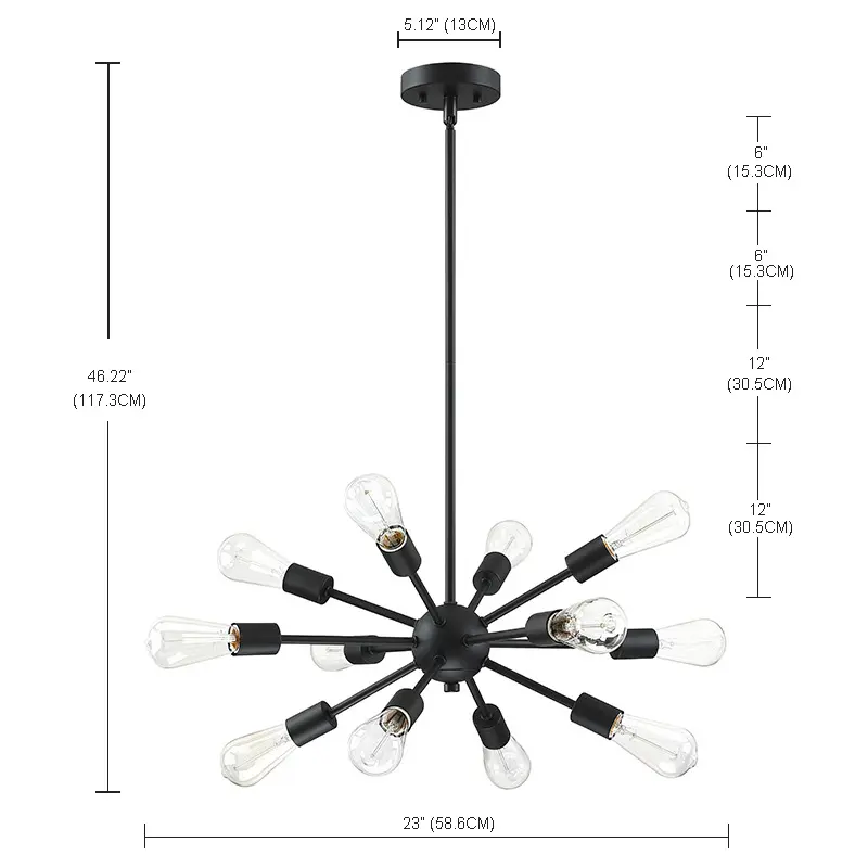 Sputnik Chandelier Black Adjustable Modern Hanging Lamp Industrial Pendant Lighting LED Ceiling Light Fixture