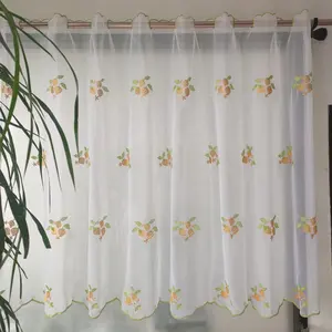 中国工厂古典薄纱厨房窗帘现成窗户刺绣窗帘