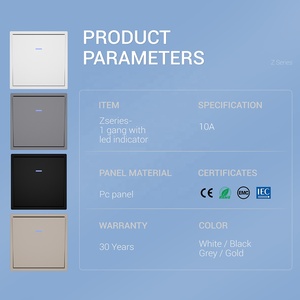 Interruptor de pared estándar europeo de 1 vía con indicador LED, interruptor táctil suave, PC ignífugo V-0, contacto plateado, 10A 250V, CE EMC - Product Image 2