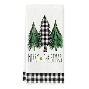 Toalla de té con estampado de cuadros navideños, diseño de árbol de camión para cocina, toalla de mano para limpiar platos - Product Image 5