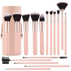 Ensemble de 16 pinceaux de maquillage roses, manche en bois, poils synthétiques, fond de teint, blush, fard à paupières, kit cosmétique professionnel pour le visage - Product Image 1