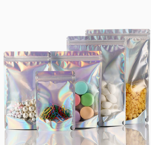 Holographic Types Stand up Pouch with clear Front Ziplock Doypack Pouch Mylar <b>Bag</b> with <b>Transparent</b> Front - Product Image 1