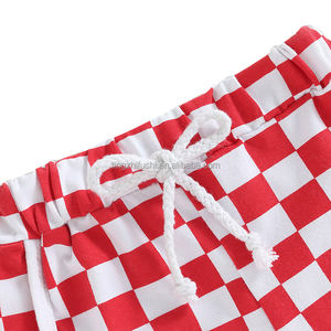 Celana pendek motif kotak-kotak, celana pendek anak laki-laki dan perempuan, pakaian olahraga kembali ke sekolah, tali serut cetakan kotak-kotak musim panas - Product Image 4