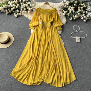 Primavera y otoño nuevo temperamento suave vestido francés cintura torcida manga farol cerrada Falda larga de columpio grande - Product Image 2