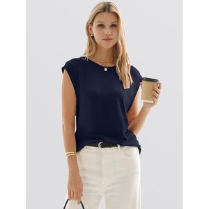 Gilet pull sans manches pour femme, col rond, léger, respirant, tricoté, décontracté, été - Product Image 3