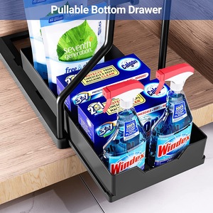 Organisateur de rangement sous évier à 2 niveaux, type autoportant, en <span class=keywords><strong>plastique</strong></span>, avec <span class=keywords><strong>tiroir</strong></span> coulissant, pour armoire domestique - Product Image 4