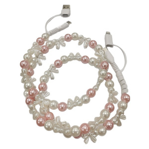 1m 2 in 1 mutiara putih merah muda ikatan simpul manik-manik PVC kabel Data C-C USB pengisian cepat manik kabel untuk <span class=keywords><strong>iphone</strong></span> Samsuang pengisi daya Kode - Product Image 5