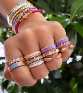 Anillo de corazón esmaltado para mujer, joyería de boda, para novia, amor eterno, azul, púrpura, blanco, regalo - Product Image 3