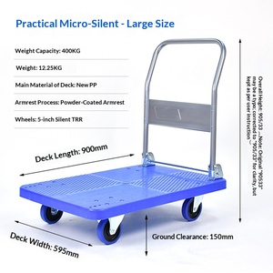 Chariot à plateforme pliable en plastique bleu avec cadre en acier et quatre roues pour le transport lourd - Product Image 3