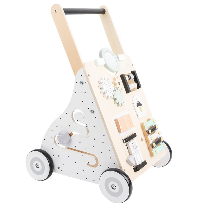 Educação Infantil Placa ocupada madeira Cognitive Desbloqueio Color Matching Simulação Wooden Baby Walker