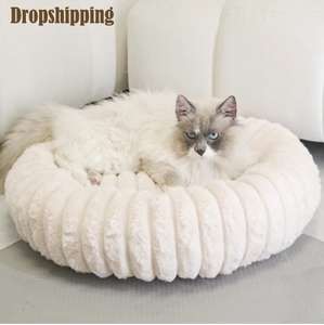 Lit pour chien rond en fourrure en gros, fond antidérapant, lits confortables pour chien en forme de donut avec housse amovible - Product Image 1