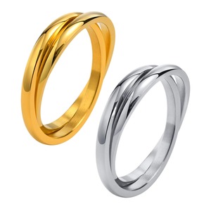 LIVE4U Nouveaux Bijoux en Gros Plaqué Or 18 carats Deux Cercles 2 Pièces/Ensemble Anneaux en Acier Inoxydable pour Femmes - Product Image 1