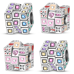 Abalorios de Plata de Ley 925 Originales MULA, Cuentas de <span class=keywords><strong>Rubik</strong></span>'s Cube con Forma de Corazón, Dijes Coloridos para Pulseras DIY, Joyería de Cumpleaños para Niños con Circonita, Regalo - Product Image 1