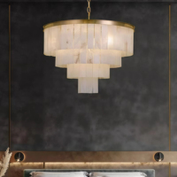 JYLIGHTING Lustre rond moderne de luxe en laiton et albâtre, suspension en marbre pour salon, mariage, installation facile