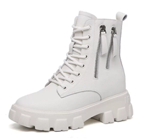 Nouvelles Bottes d'Hiver en Cuir à Semelle Épaisse Style Britannique à Carreaux pour Femmes