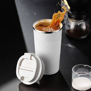 แก้วกาแฟสแตนเลสแบบมีหูจับ ยี่ห้อ Tasas Cafe ปิดสนิท ป้องกันการรั่วซึม ใช้ซ้ำได้ เหมาะสำหรับสำนักงานและการเดินทาง แบบสองชั้น - Product Image 1