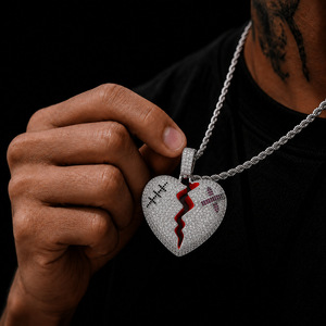 Collar con Colgante de Corazón Roto para Hombre, de Latón con Incrustaciones de Circonita Cúbica, Amuleto de Corazón Frágil, Joyería Creativa de Hip Hop para Raperos - Product Image 4