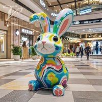 Sculpture de lapin en résine de fibre de verre, art populaire, peinte à la main, colorée, pour extérieur/intérieur, grande décoration de centre commercial