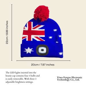 Berretto leggero con bandiera <span class=keywords><strong>Australia</strong></span> a LED con Pom Pom per la fornitura di fabbrica cappello in maglia con Logo personalizzato per l'inverno Outdoor OEM ODM LED <span class=keywords><strong>Beanie</strong></span> <span class=keywords><strong>Australia</strong></span> - Product Image 2