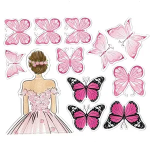 Nouveauté 1 ensemble papillon dos fille anniversaire gâteau décoration papier gâteau Topper pour la fête des mères décoration de gâteau