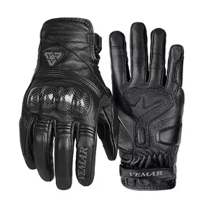 Unisex Vintage Motorcycle Gloves Carbon Fiber Touch Screen Leather Icon Motorcycle Gloves