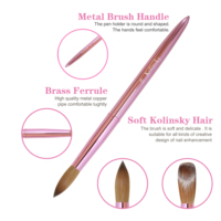 Kuas Kuku Akrilik Bulat Berujung Keriting dengan Gagang Logam Chrome Pink, Bulu Kolinsky 100% Asli, Logo Custom, Penjualan Panas AS 2025 untuk Profesional