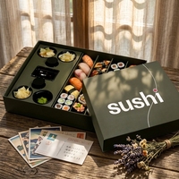 Boîte à emporter pliable écologique personnalisée avec compartiments pour condiments, idéale pour sushis, tapas, fritures, fruits et sandwichs