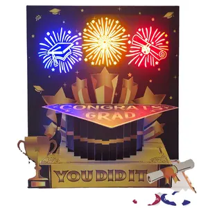 Graduation Fireworks 3D pop up Greeting Card with Music &Lights Congratulations personalized gift
