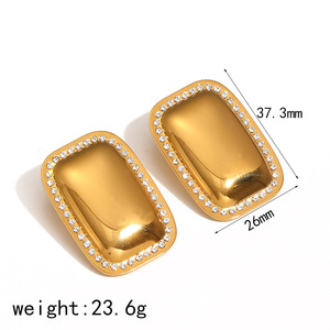 Geometric Diamond <b>Stud</b> Earrings Gold Tone <b>Titanium</b> Steel Bezel Setting Everyday Wear Fashionable Light Luxury Fine Jewelry - Product Image 2