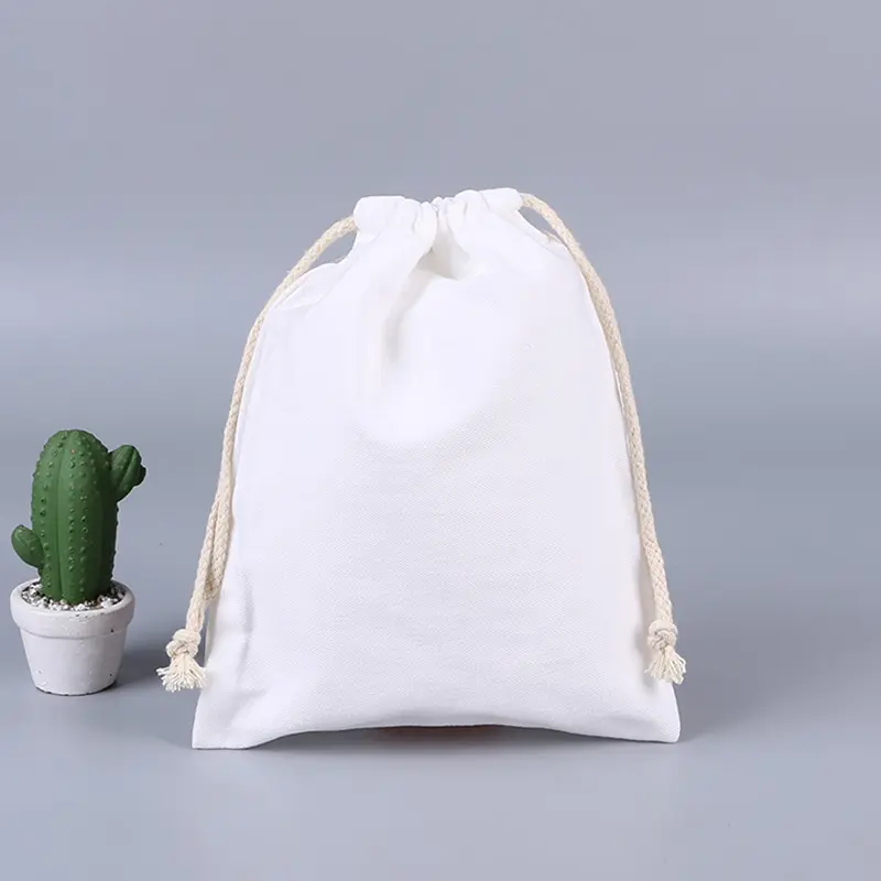 Bolsa de algodón con cordón, pequeña, de algodón
