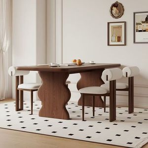 Dining <b>Table</b> And Chair Set Solid Wood Rectangular Ripple Pattern Designer <b>White</b> Ash Wood For <b>Small</b> Apartments - Product Image 4