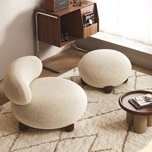 Sala de estar Sofá Tecido Boucle Cadeira Oversized Lounge Pernas De Madeira De Noz Novo Design Lounge Chair com Fezes - Product Image 3