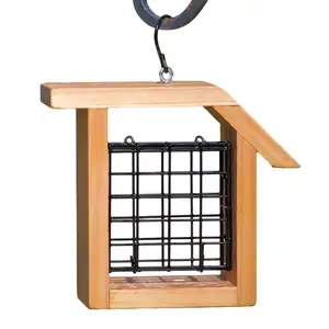 Sustainable Pine Wood Suet Food Feeder 1 Cage Bird Feeder With Solid Pattern For Pet Birds