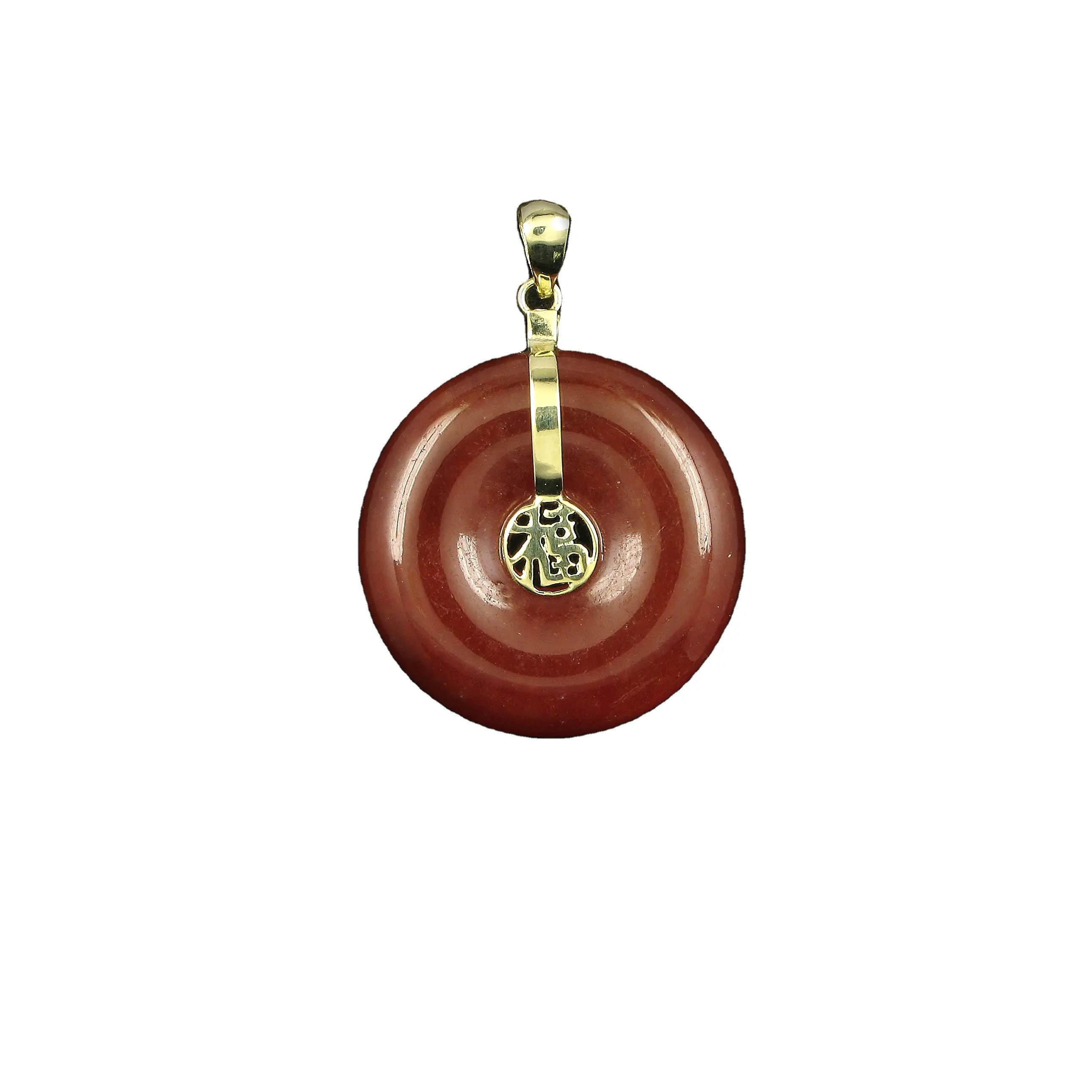 Factory Outlet Fashion Ladies Jewelry Red Jade 14k Pure Gold Donut Pendant For Party Anniversary