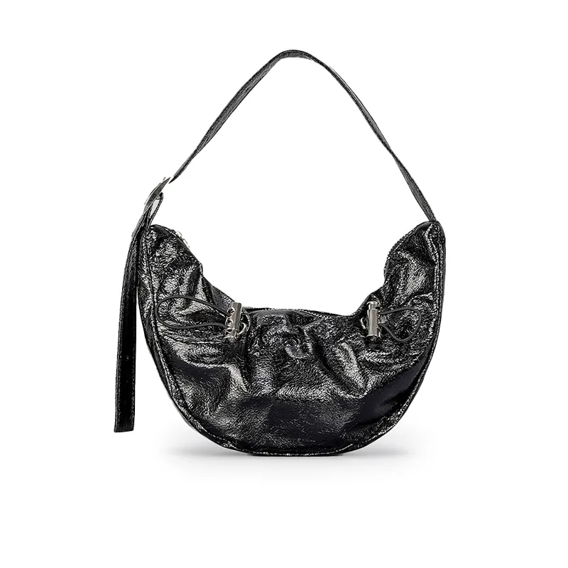 2024 popular bright leather pleated underarm bag high-end drawstring dumpling bag niche design single shoulder bag