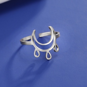 Mặt Trăng Nữ Thần Phước Lành Phụ Nữ Nhẫn Có Thể Điều Chỉnh Mặt Trăng Và Teardrops Wiccan Pagan Biểu Tượng Thép Không Gỉ Đồ Trang Sức - Product Image 2