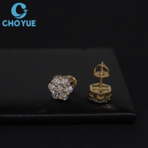 Flower Design Lab Diamonds Stud <b>Earrings</b> Real 925 Silver Gold Plated Claw Setting Luxury Screw <b>Back</b> Stud <b>Earring</b> Jewelry - Product Image 2