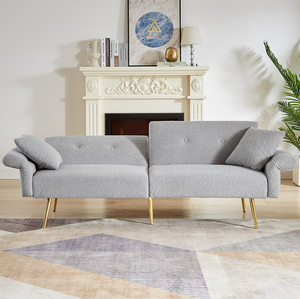 Modern Teddy Upholstered Accent Loveseat <b>Sofa</b> Set Side Pocket Folding Sleeper <b>Sofa</b> Bed Foldable Armrest Square Apartment Hotel - Product Image 1