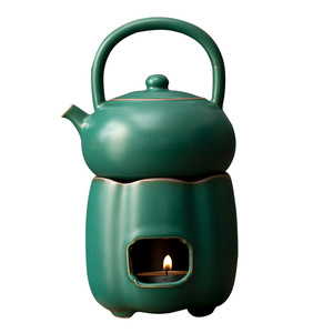 Juego de calentador de té retro, tetera de cerámica estilo Kung Fu con portavelas, kit de preparación de té resistente al calor para la ceremonia del té tradicional - Product Image 2