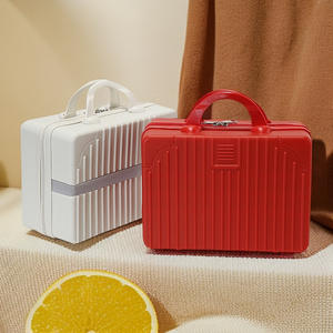 Trousse de maquillage rouge mini avec fermeture éclair, légère, pour voyage, roulettes pivotantes, design uni, pour usage de loisirs - Product Image 3