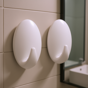 Metaltex Large Egg Shaped Adhesive <b>Hooks</b> Set Of 2 White Wall Mount <b>Hooks</b> For Bathroom <b>Kitchen</b> Use - Product Image 3