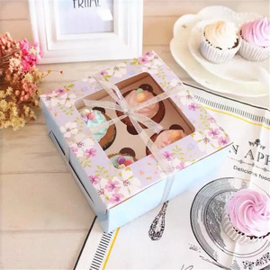 IMEE scatola per Cupcake in Muffin di cartone con Design floreale scatola regalo a 4 fori per torta da forno con finestra trasparente - Product Image 4