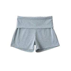 Shorts <span class=keywords><strong>Bermuda</strong></span> en coton côtelé taille haute pour femmes en gros, logo personnalisé, lavage haute technologie, respirant, leggings de yoga de sport avec poche - Product Image 3