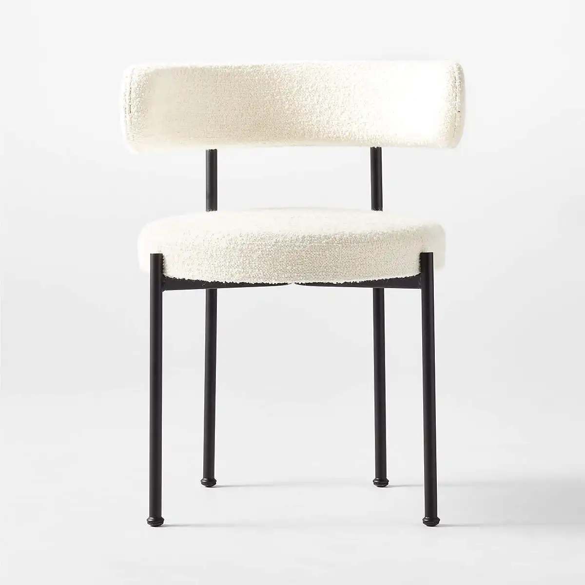 מודרני נורדי לבן תערובת צמר Boucle בד שחור מתכת רגל קפה Lambswool אוכל כיסא