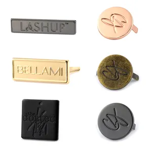 Toptan özel marka Logo giyim etiketi aksesuarları kazınmış dikiş çantası konfeksiyon çanta için Metal etiketler