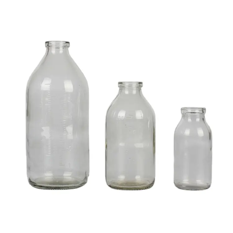 Empty 50ml 100ml 250ml 500ml Clear Round Molded Glass Injection Vials For Liquid Medical