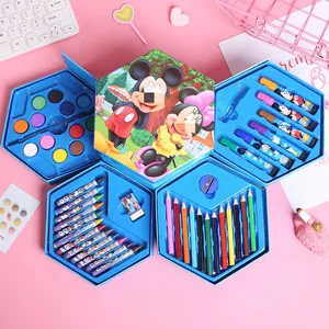 Cartoon crayon set Colorful Pens Drawing Sets Water Color Children 46 color watercolor brush Spin Prize Learning stationery set