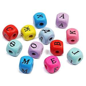 10MM 혼합 색상 러시아어 문자 알파벳 사각형 큐브 천연 나무 스페이서 비즈 DIY 보석 만들기 - Product Image 6