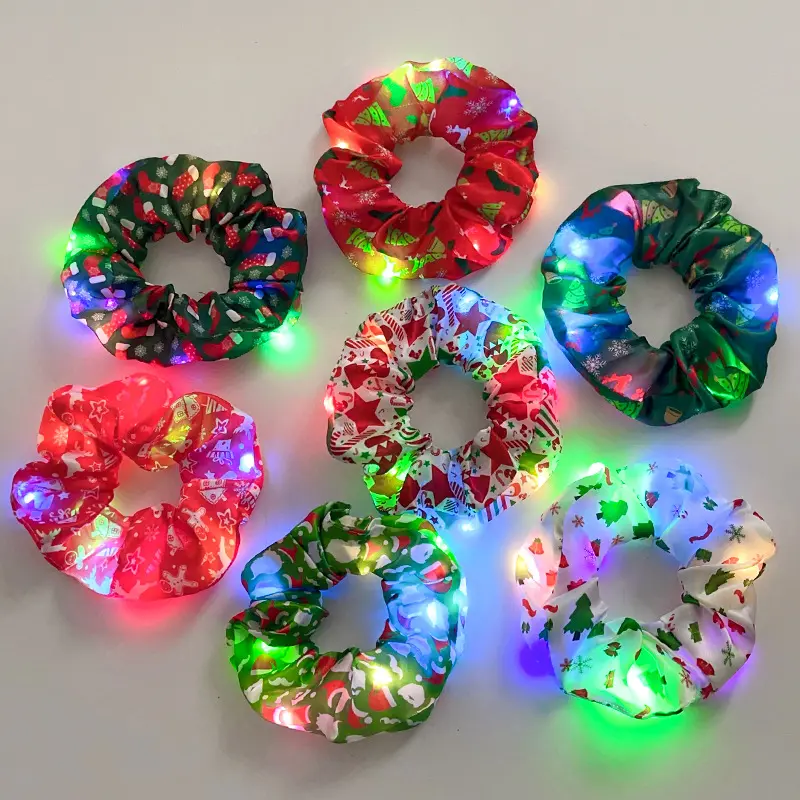 Nuevo Neon Light Up Bow Scrunchies Led Cola de Caballo Titulares Lazos para el cabello Fiesta Rave Halloween Festival de Navidad Accesorios Decoraciones