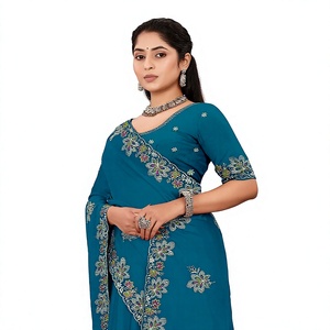 Vexotrend Indian CustomizationDesigner Women's Satin Chiffon <b>Saree</b> Embroidery Swarovski Patola Design Traditional Style Wedding - Product Image 1